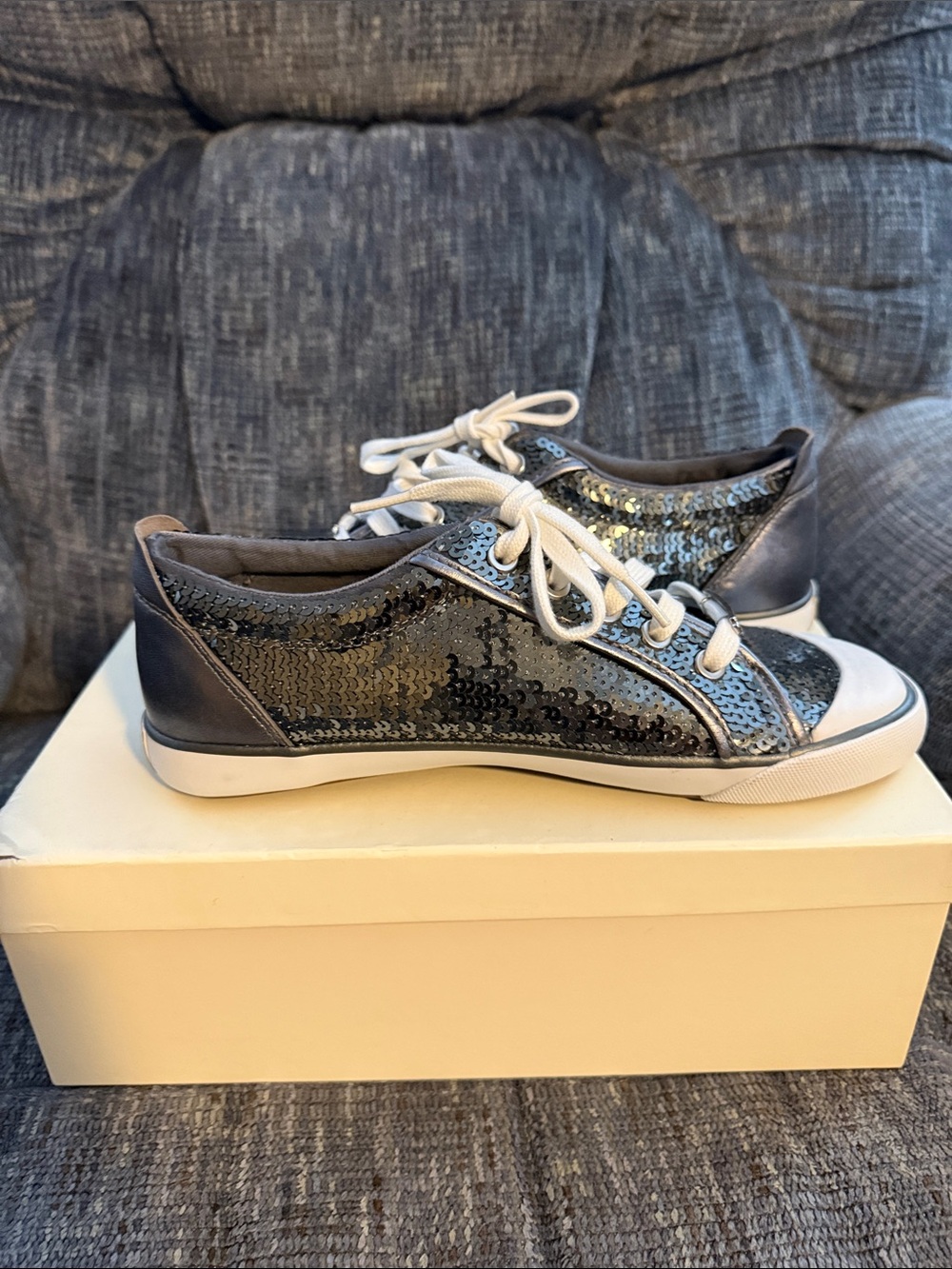 Vintage 2009 Coach Barrett Sequin Sneakers Gunmetal Size 8 NIB